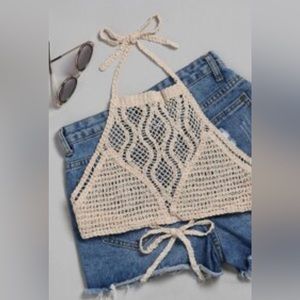 SHEIN Crochet Tie Back Halter Top